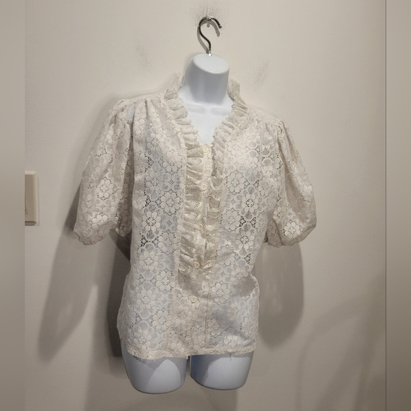 pitchfork brand Sweaters - Pitchfork Brand Size XL White Lace Cottagecore Cardigan Small Flaw